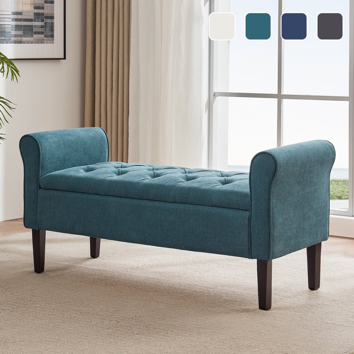 Banc de rangement rembourré, banc d'entrée avec dessus rabattable touffeté, 50,4 pouces