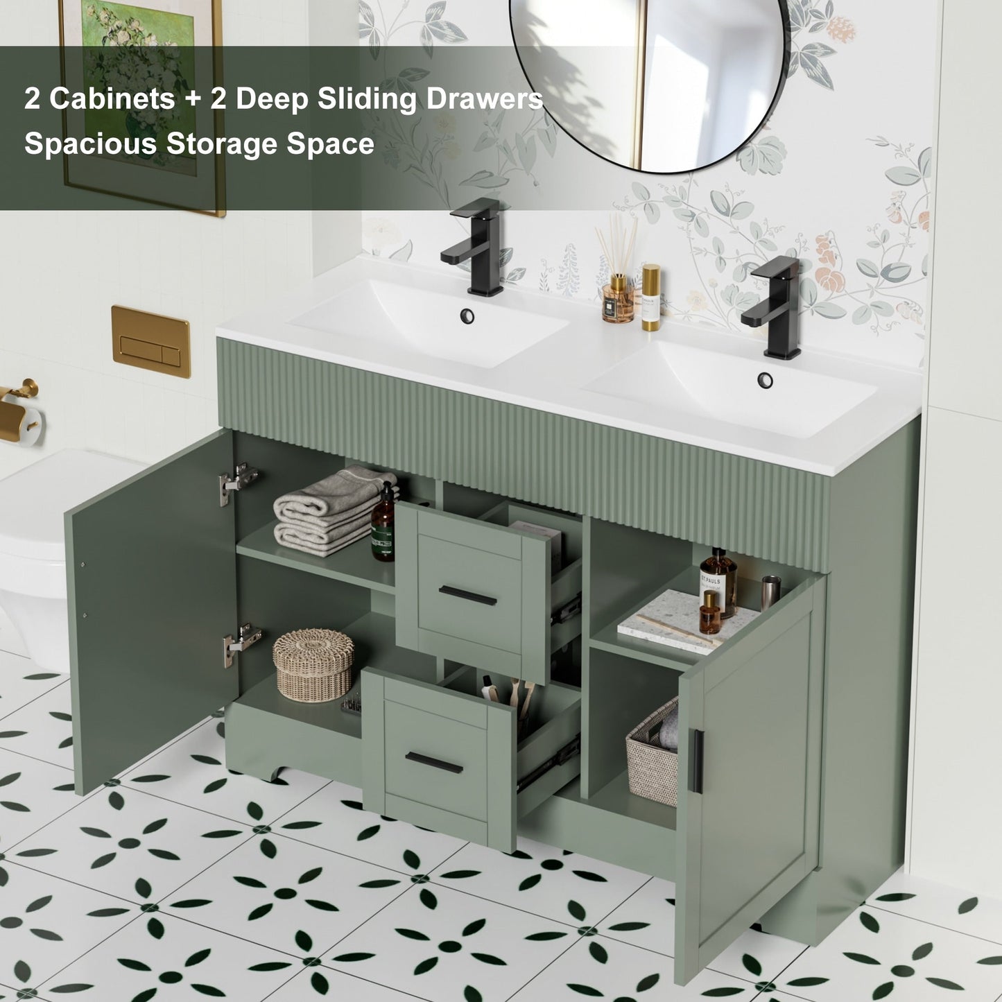 Ensemble de meuble-lavabo Wavy Line 30/36/48 avec lavabo et robinet