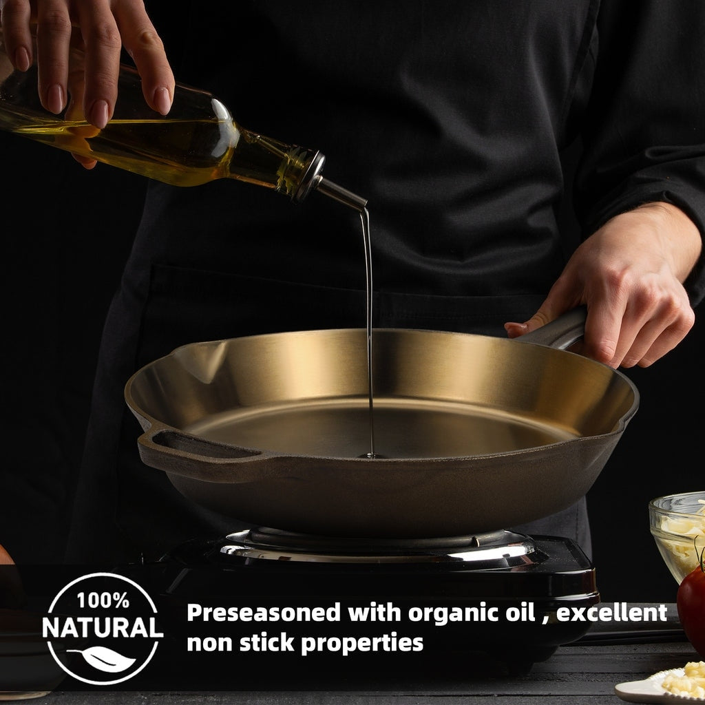 iLiving Seasoned Modern Heirloom Mirror Polished Cast Iron Skillet Pan 12 (2.7/3.7L)