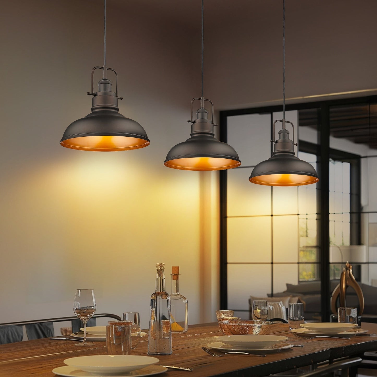1-Light Industrial Farmhouse Metal Dome Pendant Light, Oil Rubbed Bronze Finish