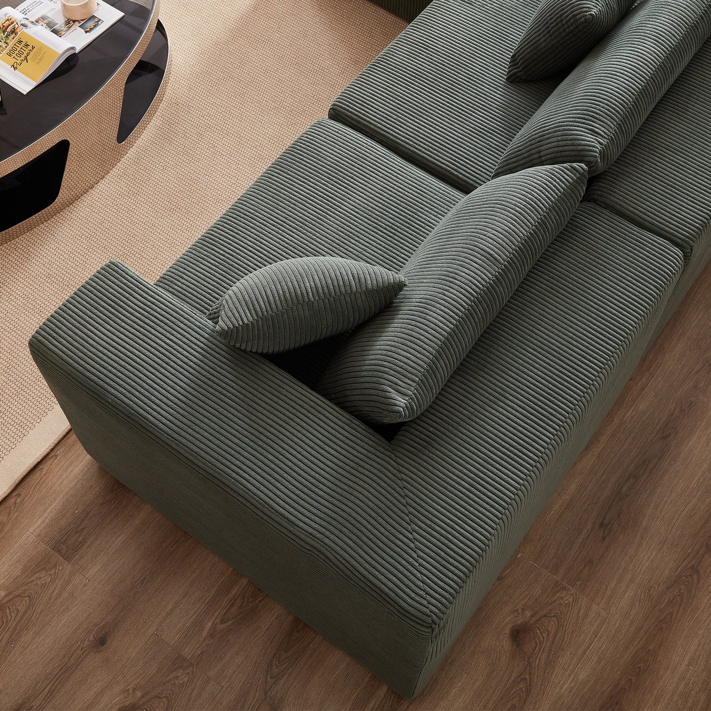 Canapé modulaire en L de 104 pouces en velours côtelé, ensemble de canapés de sol, canapé compressé rempli de mousse, combinaison gratuite de 4 pièces