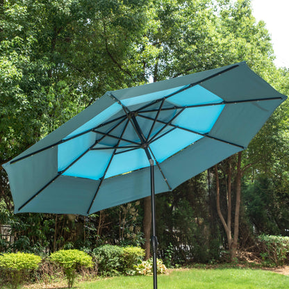 Parasol de terrasse inclinable à 3 niveaux de 10 pieds de MAISON ARTS, parasol d'extérieur à double ventilation avec lumières LED