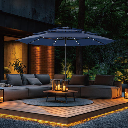 Parasol de terrasse inclinable à 3 niveaux de 10 pieds de MAISON ARTS, parasol d'extérieur à double ventilation avec lumières LED