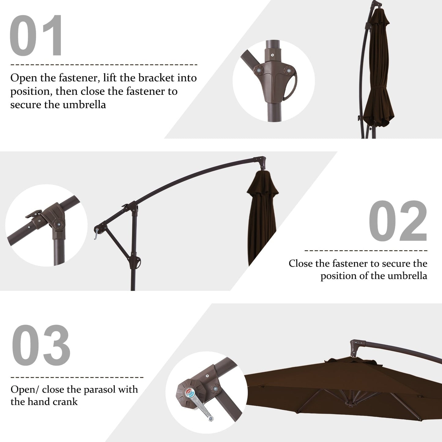 10ft Steel Crank Lift Hanging Offset Cantilever Umbrella