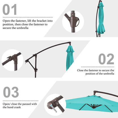 10ft Steel Crank Lift Hanging Offset Cantilever Umbrella