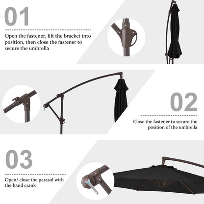 10ft Steel Crank Lift Hanging Offset Cantilever Umbrella