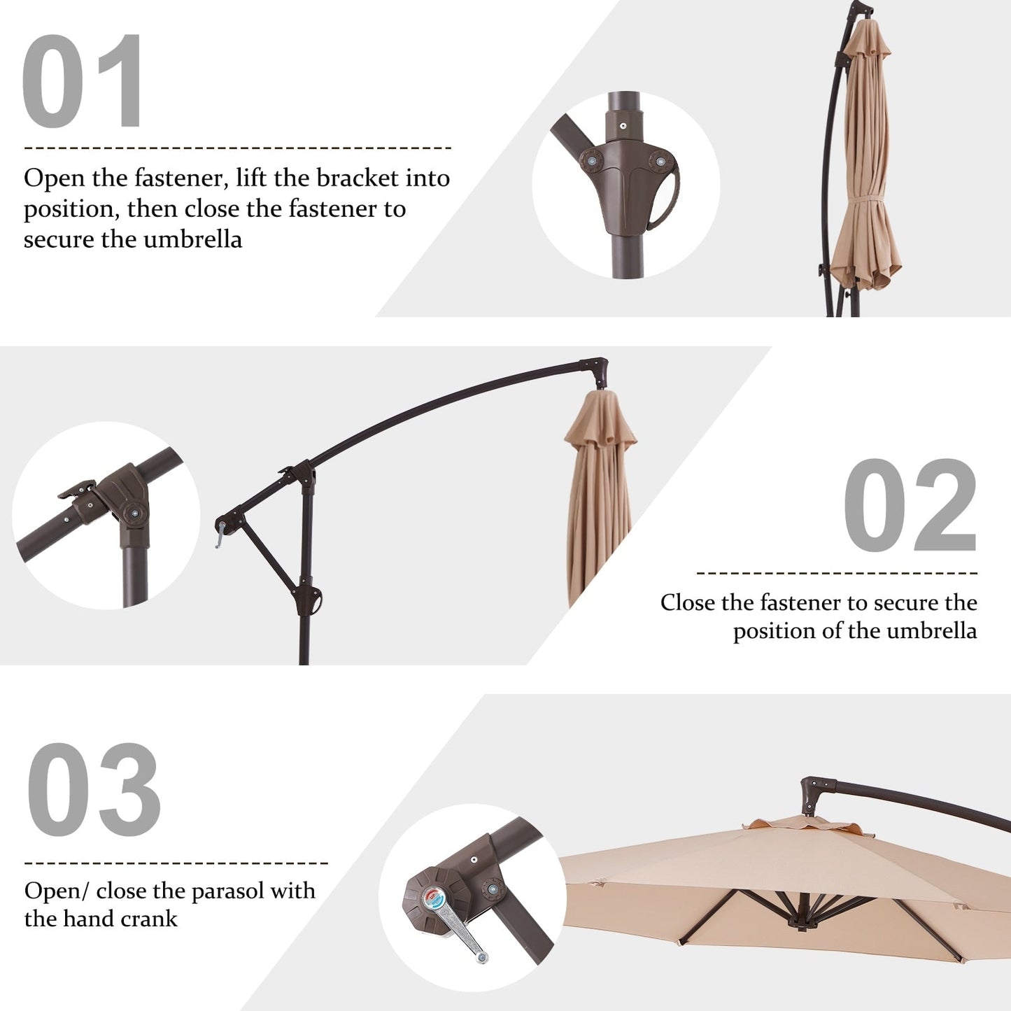 10ft Steel Crank Lift Hanging Offset Cantilever Umbrella