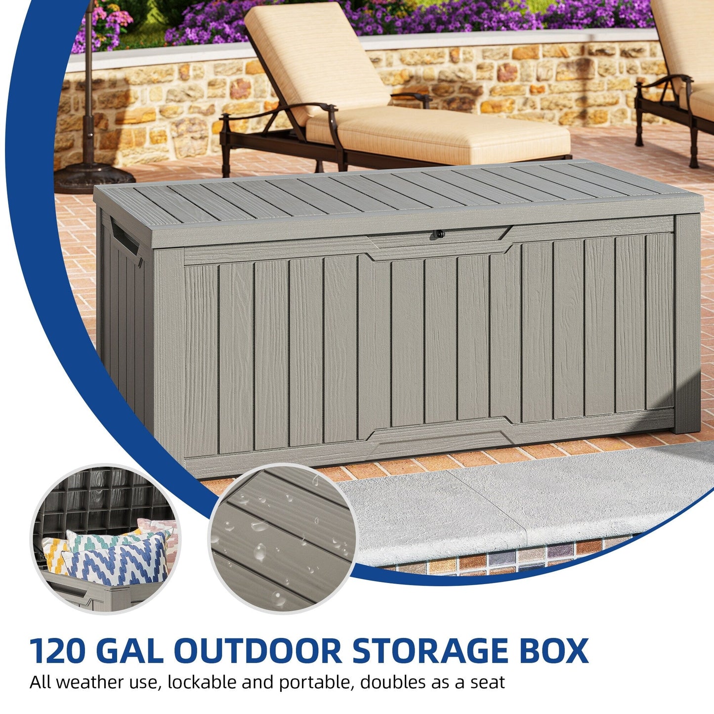 Coffre de pont verrouillable en résine résistant à l'eau de 120 à 260 gallons