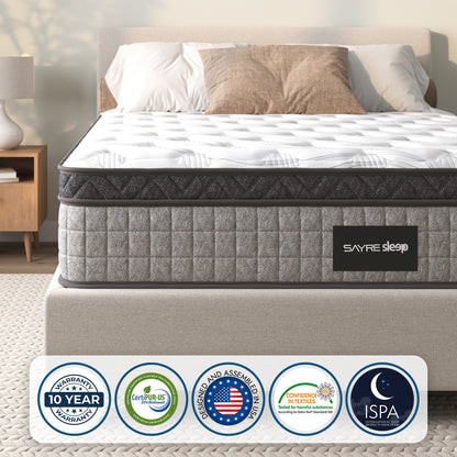 Assemblé aux États-Unis - Matelas hybride 12 Diamond à ressorts ensachés et mousse à mémoire de forme Cool Gel
