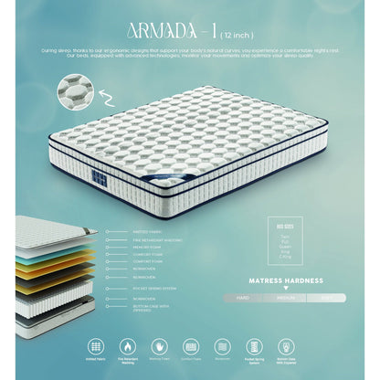 Assemblé aux États-Unis - Matelas hybride 12 Diamond à ressorts ensachés et mousse à mémoire de forme Cool Gel