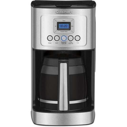 Cafetière 14 tasses en acier inoxydable, verseuse en verre, entièrement automatique, réglage de la force d'infusion