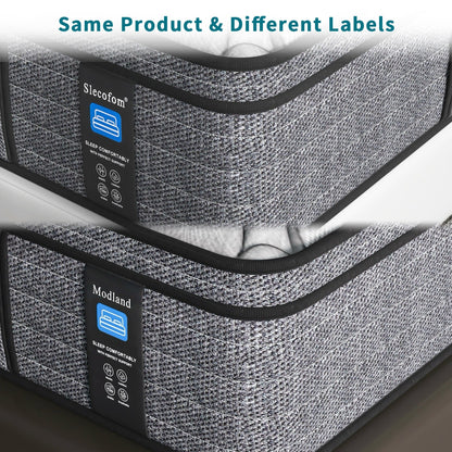Matelas hybride Modland 14 pouces, plateau Euro - Mousse CertiPUR-US ignifuge pour soulager les maux de dos, lit simple/double/queen/king size