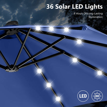 MAISON ARTS Parasol de marché extérieur rectangulaire à manivelle double face de 15 pieds Parasol de patio éclairé par LED solaire avec base incluse