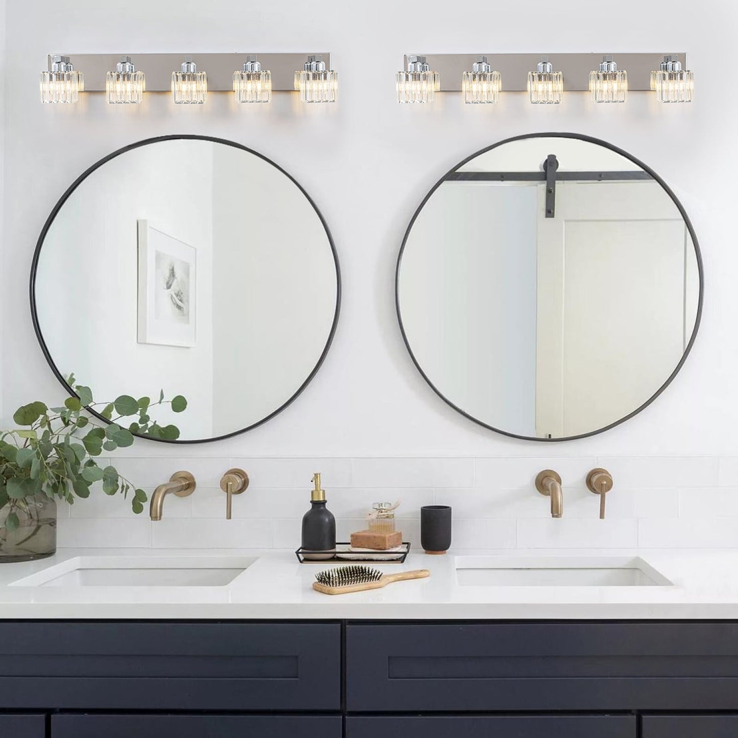 2/3/4/5 Light Bathroom Vanity Light Wall Sconce with Crystal Shade