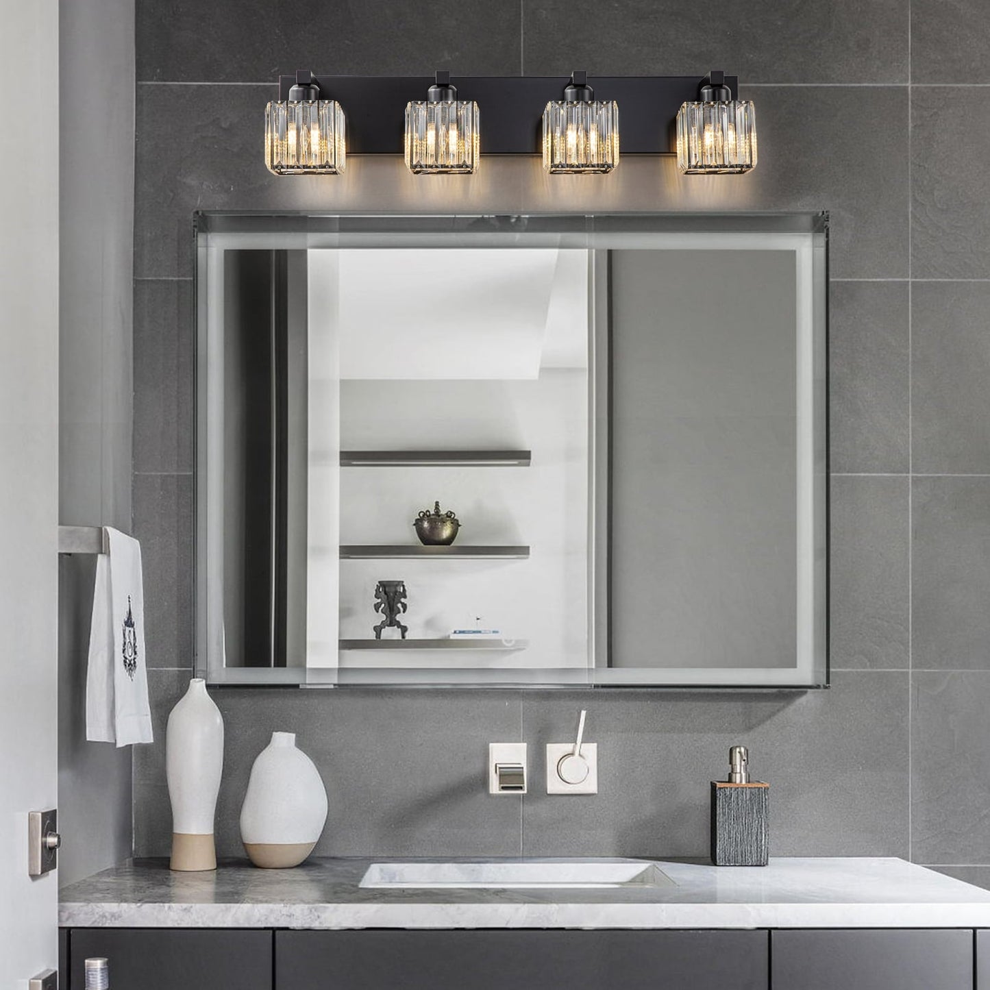 2/3/4/5 Light Bathroom Vanity Light Wall Sconce with Crystal Shade