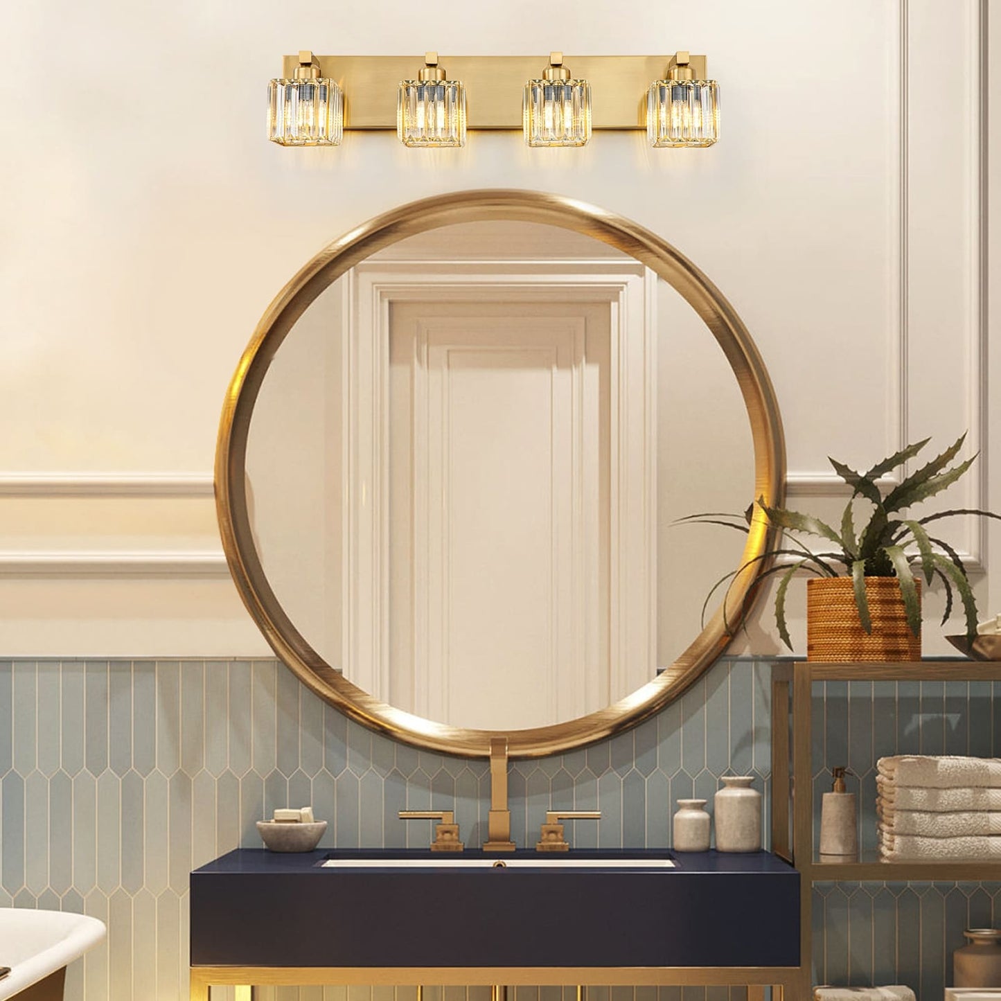 2/3/4/5 Light Bathroom Vanity Light Wall Sconce with Crystal Shade