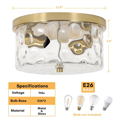 2-Light Flush Mount Ceiling Light with Clear Hammered Glass