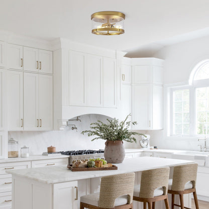 2-Light Flush Mount Clear Glass Ceiling Light with Metal Frame