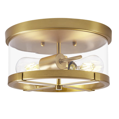 2-Light Flush Mount Clear Glass Ceiling Light with Metal Frame