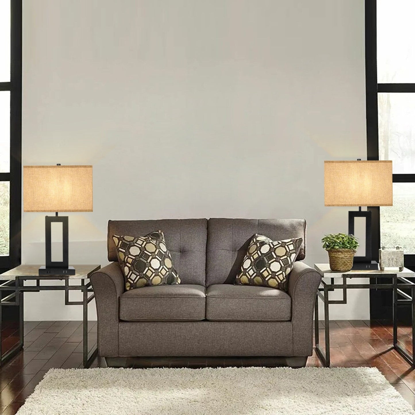 22 Gray USB Table Lamp Set With Touch Control