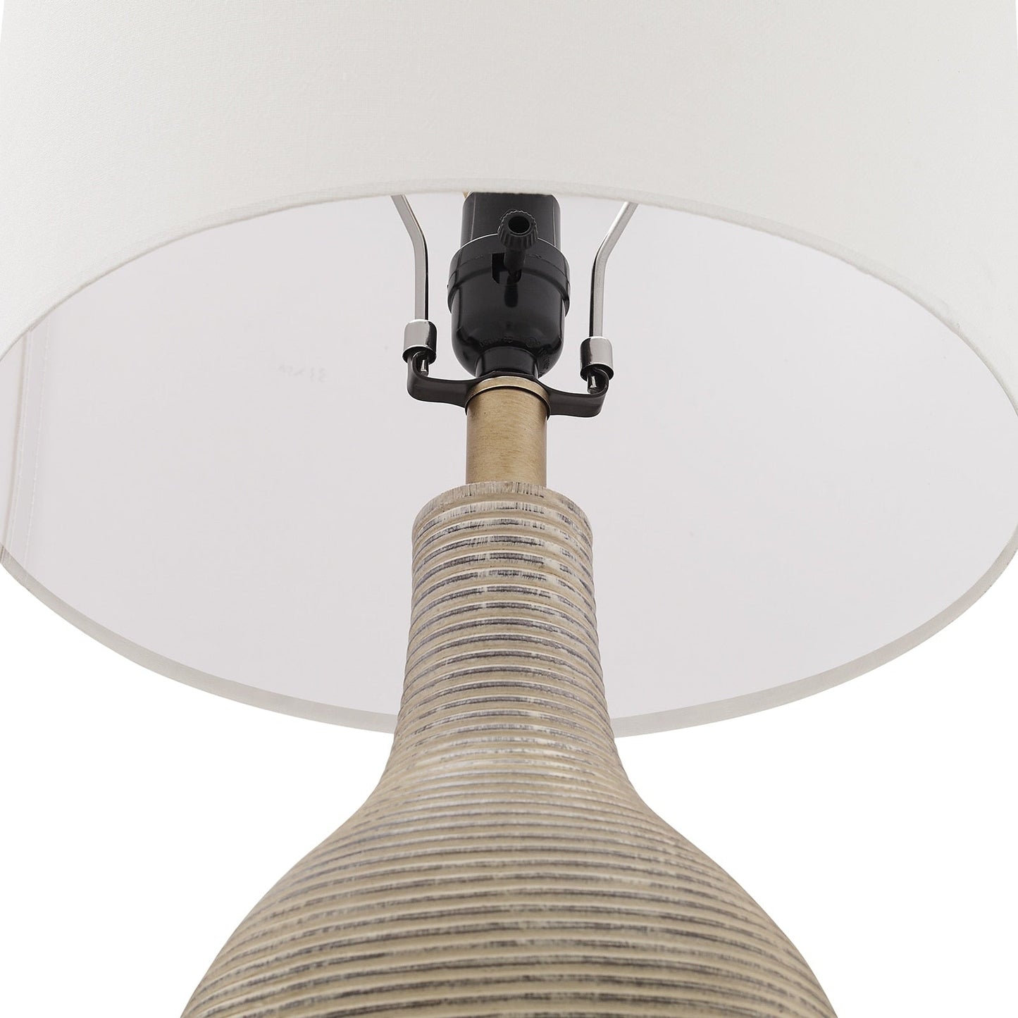 Lampe de table de style campagnard beige délavé/doré de 24,5 pouces avec abat-jour en lin blanc (lot de 2) - 24,5 H