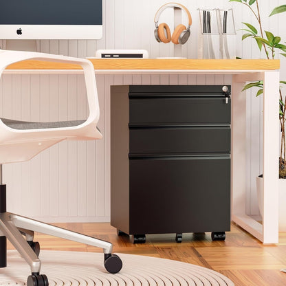 3 Drawer Metal Locking File Cabinet for Home Office, Rolling Cabinet Fully Assembled