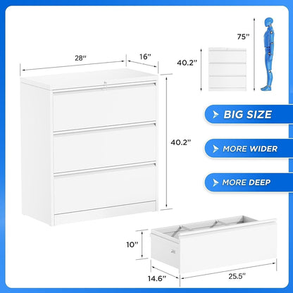 3 Drawer Metal Locking File Cabinet for Home Office, Rolling Cabinet Fully Assembled