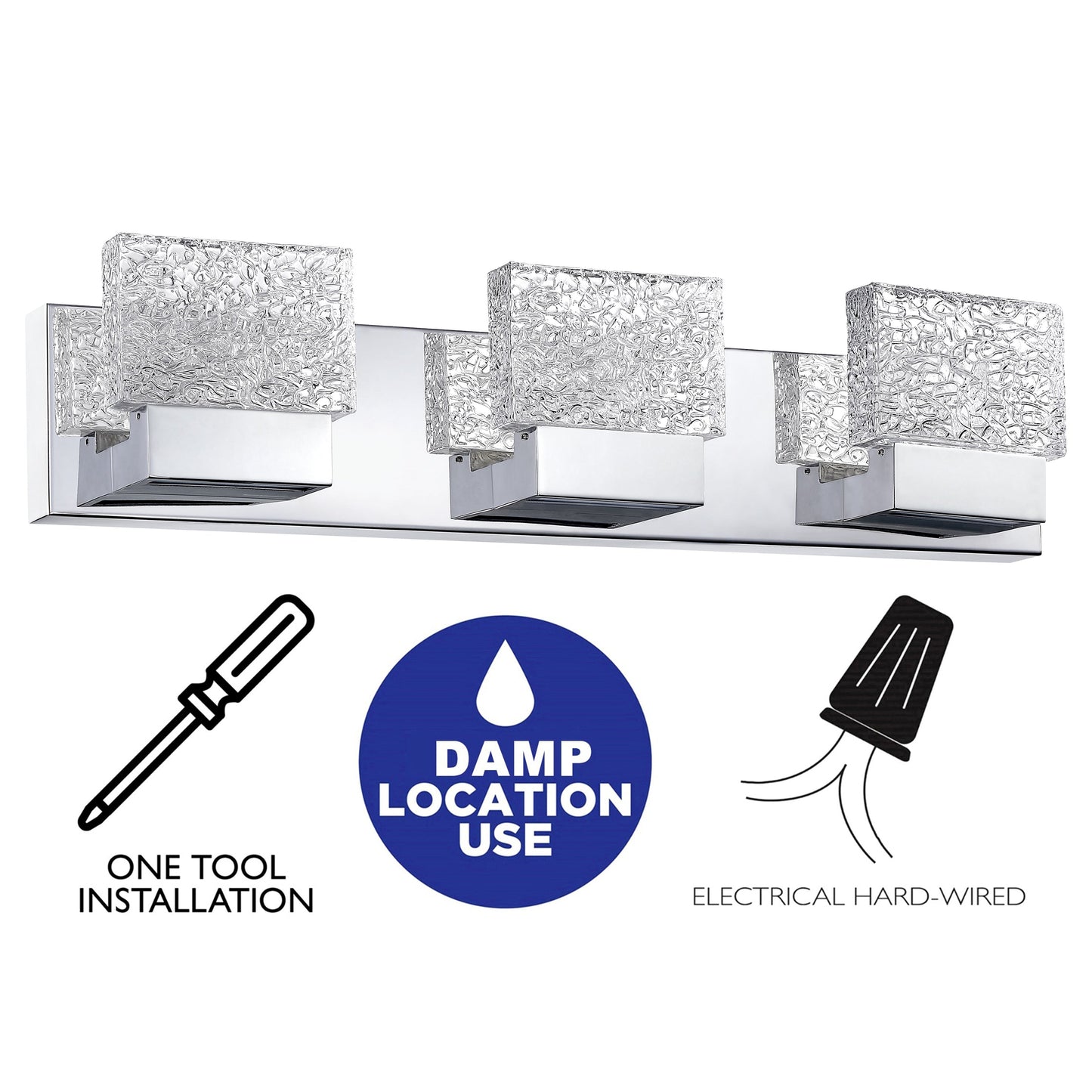 Applique murale à LED intégrée C Cattleya en acier inoxydable 3000 K avec abat-jour en verre artistique - Chrome