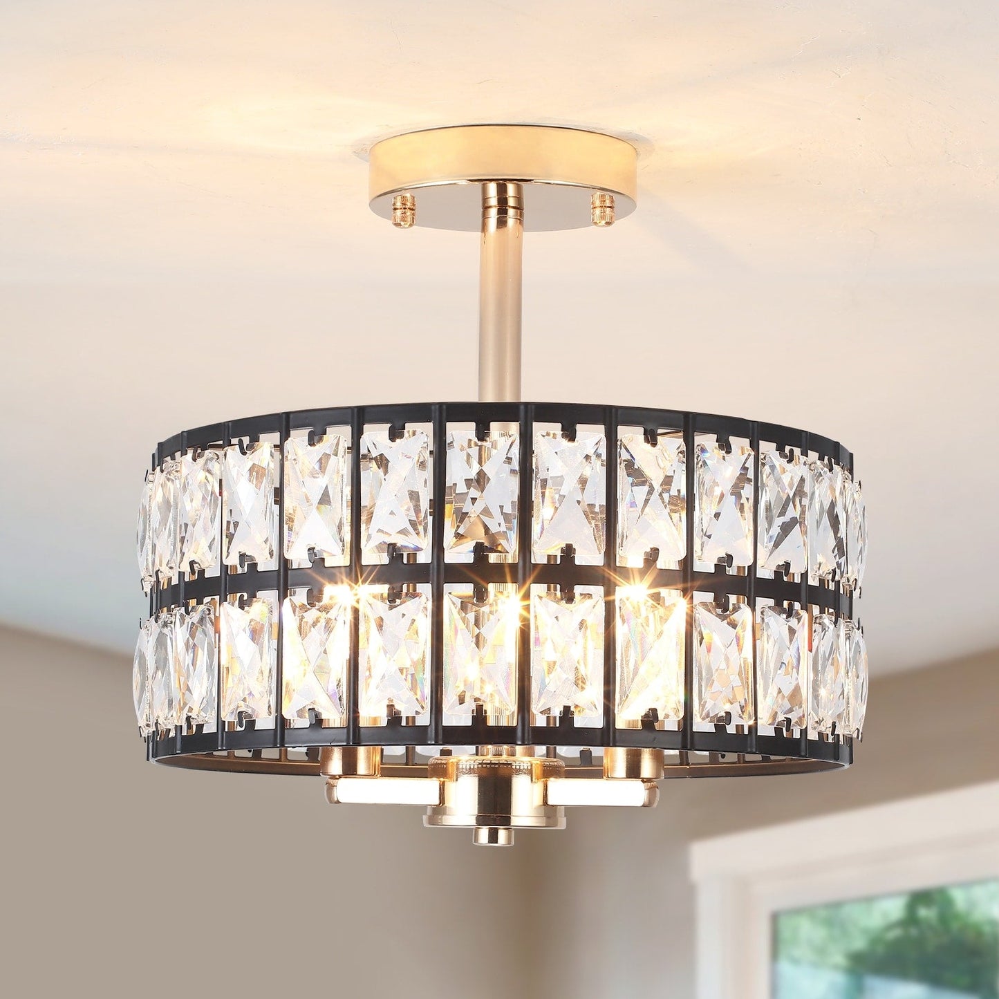 3-Light Crystal Semi Flush Mount Lights for Living Room Hallway
