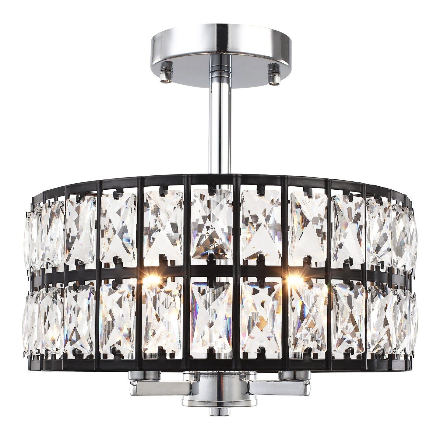 3-Light Crystal Semi Flush Mount Lights for Living Room Hallway