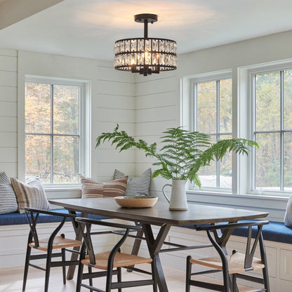 3-Light Crystal Semi Flush Mount Lights for Living Room Hallway