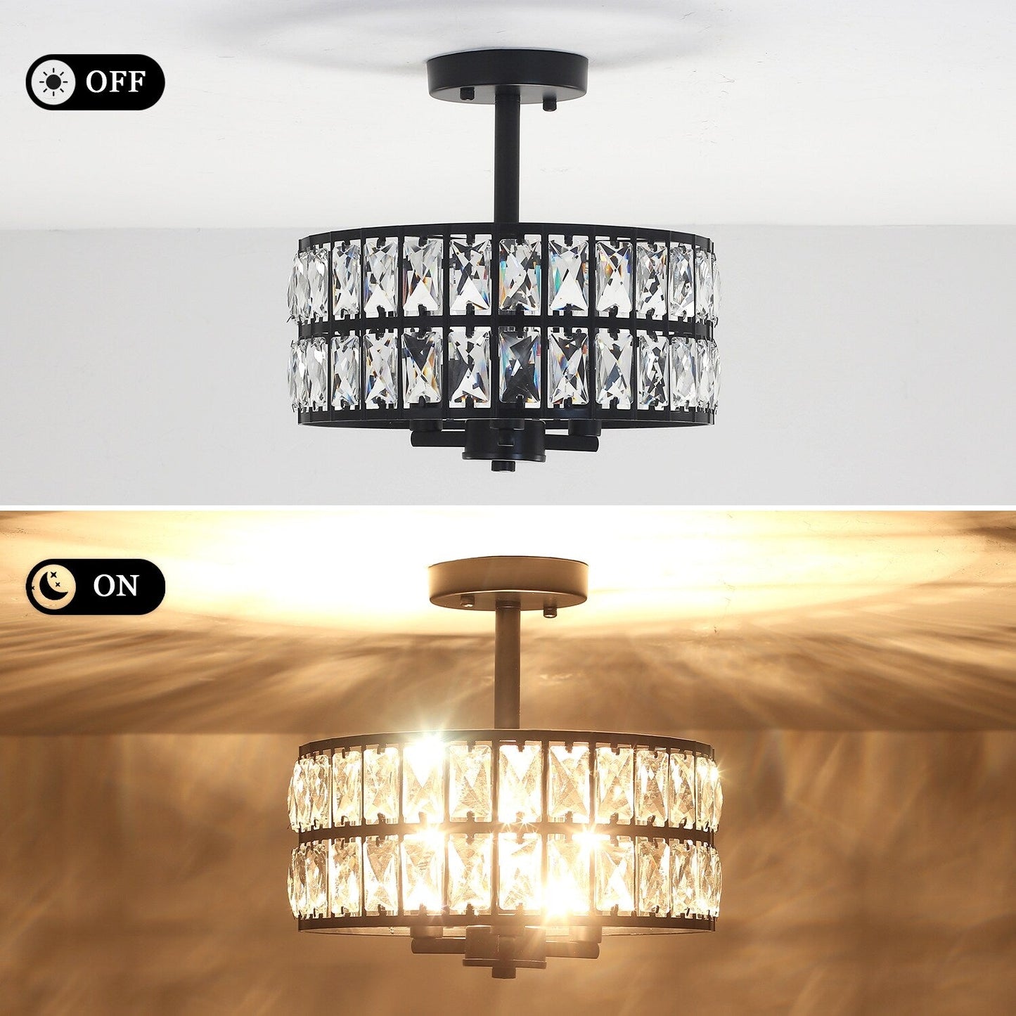 3-Light Crystal Semi Flush Mount Lights for Living Room Hallway