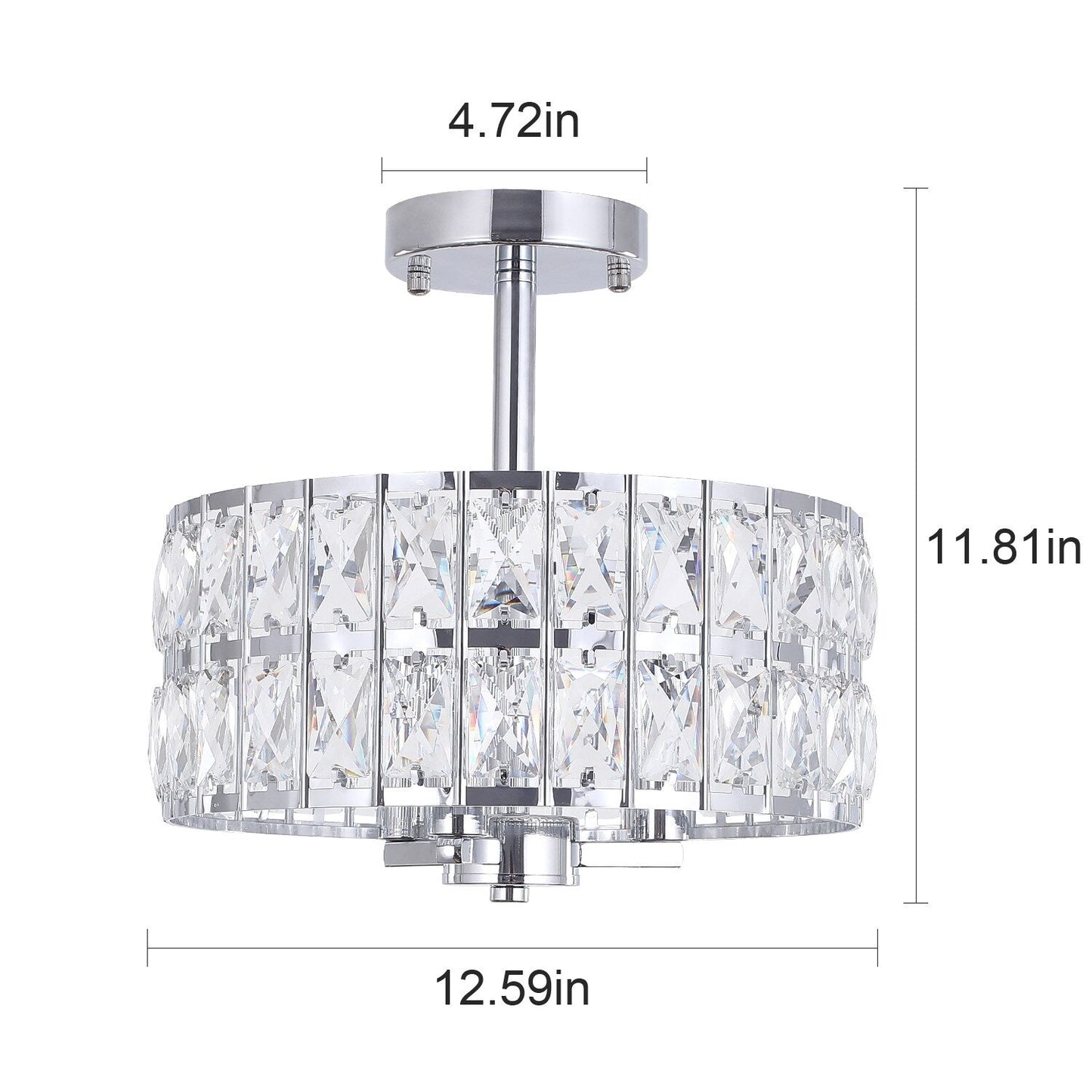3-Light Crystal Semi Flush Mount Lights for Living Room Hallway