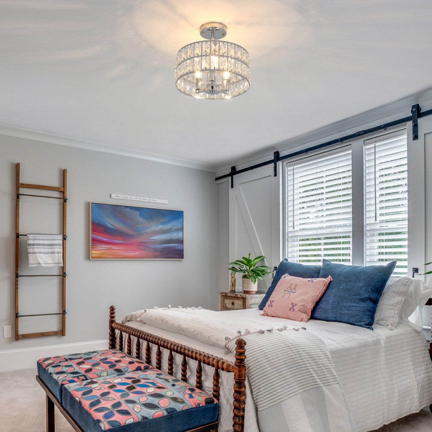 3-Light Crystal Semi Flush Mount Lights for Living Room Hallway