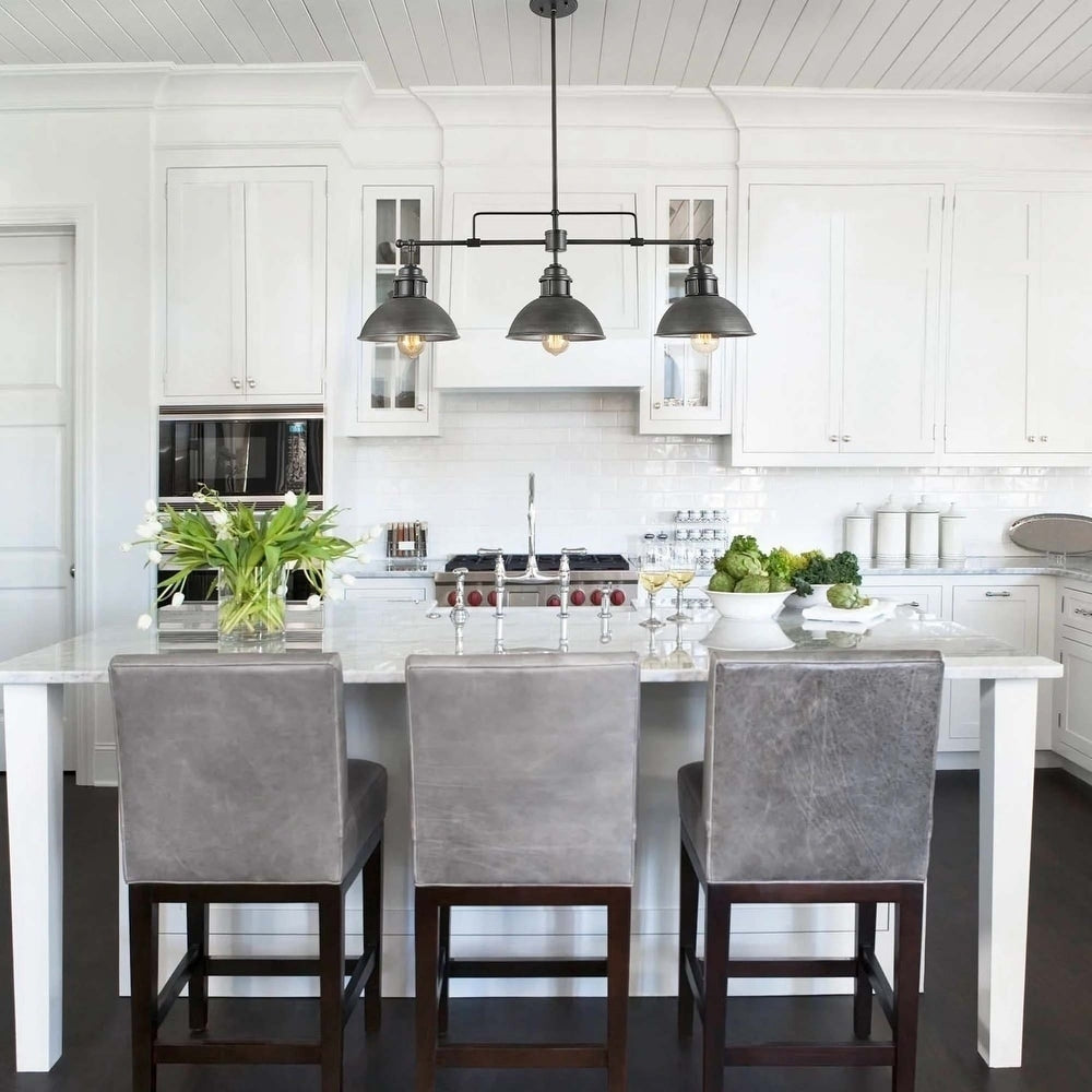 3-Light Farmhouse Retro Metal Linear Dome Pendant Light/Kitchen Island Lights