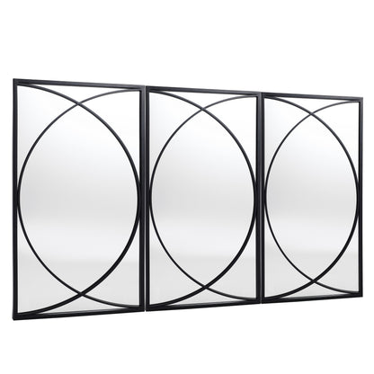 Ensemble de 3 miroirs muraux rectangulaires en métal noir - 31,9 H x 15,75 L x 0,75 P