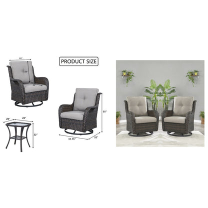 Fauteuil à bascule pivotant d'extérieur Gymojoy 3 pièces en osier avec coussin et table