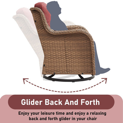 Fauteuil à bascule pivotant d'extérieur Gymojoy 3 pièces en osier avec coussin et table