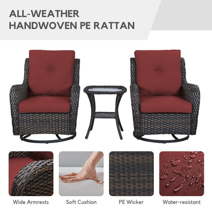 Fauteuil à bascule pivotant d'extérieur Gymojoy 3 pièces en osier avec coussin et table