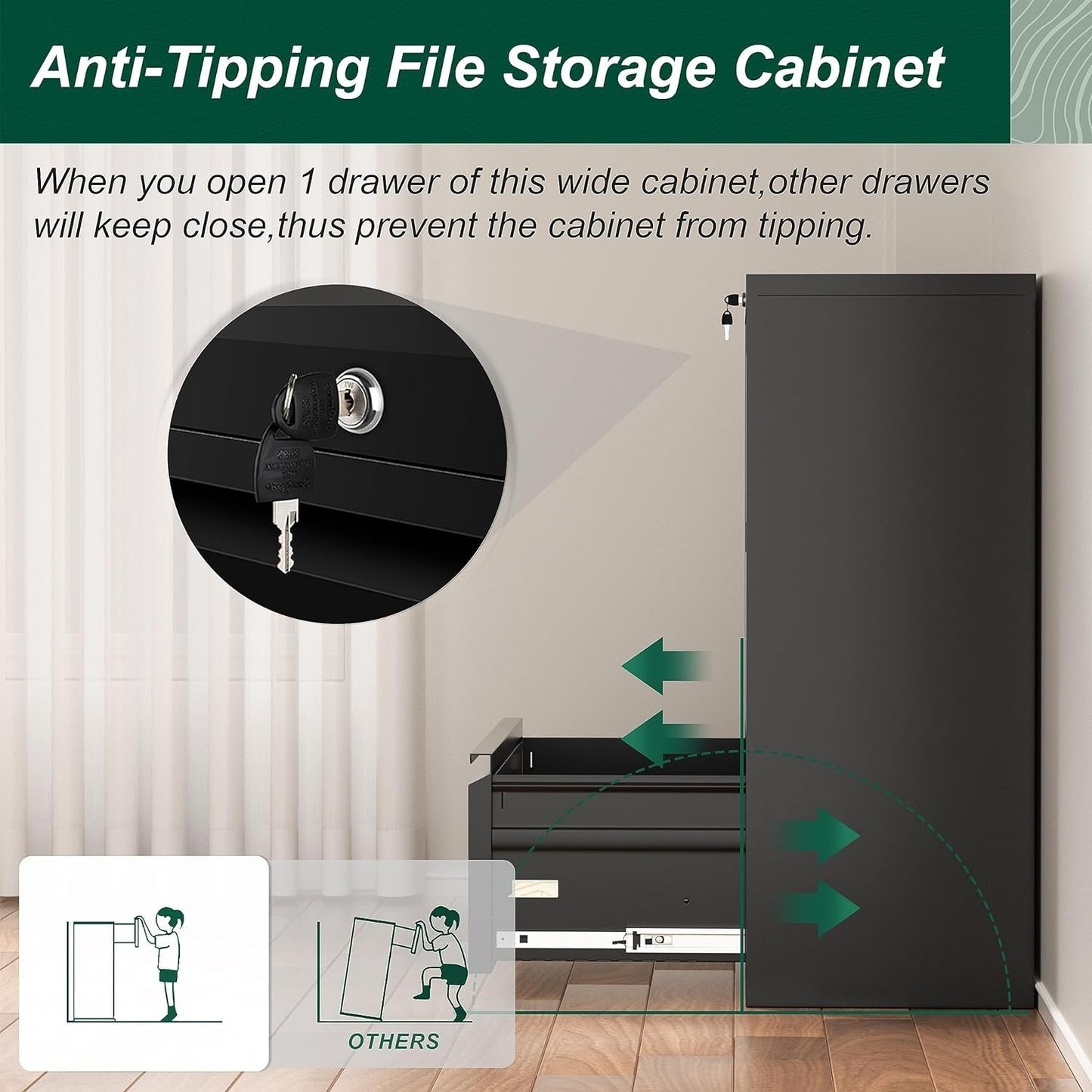 3 Drawer Metal Locking File Cabinet for Home Office, Rolling Cabinet Fully Assembled