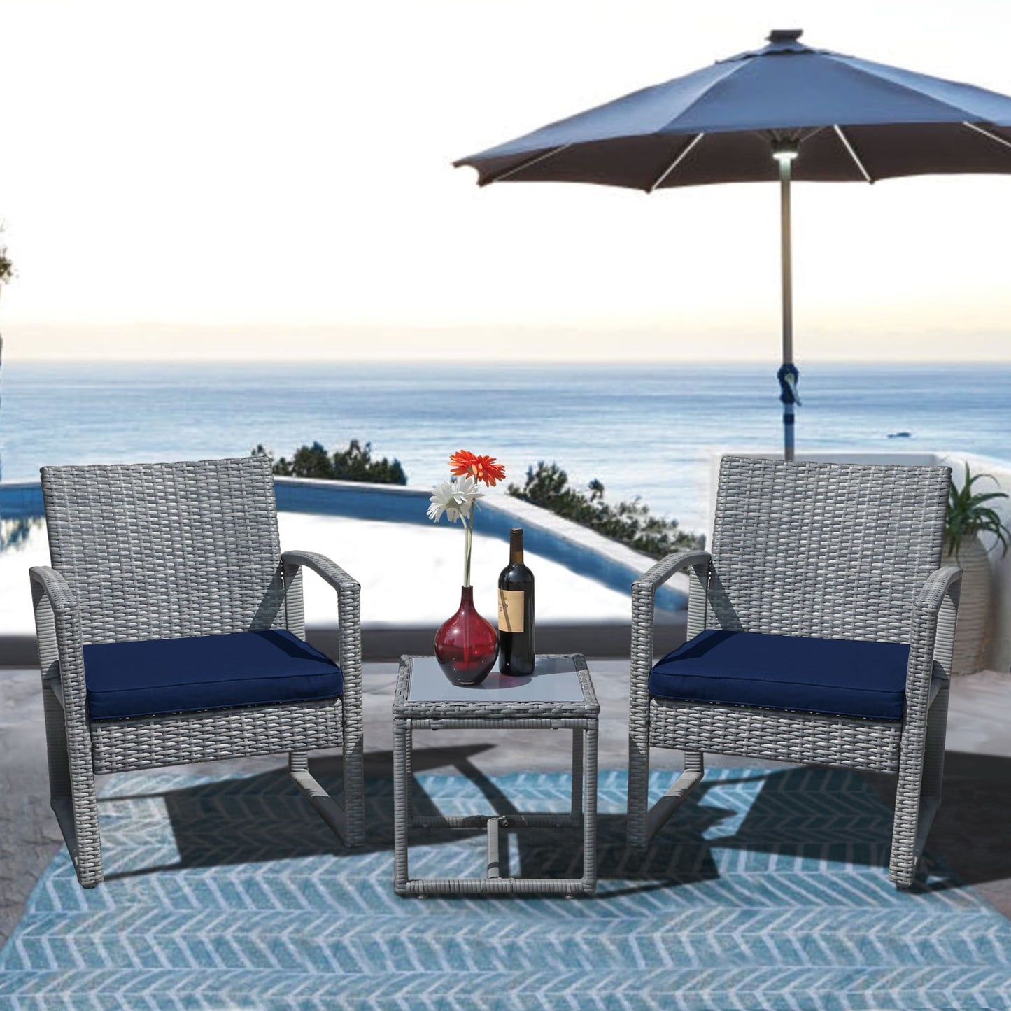 3-pc. Outdoor Cushioned Wicker Chat Set