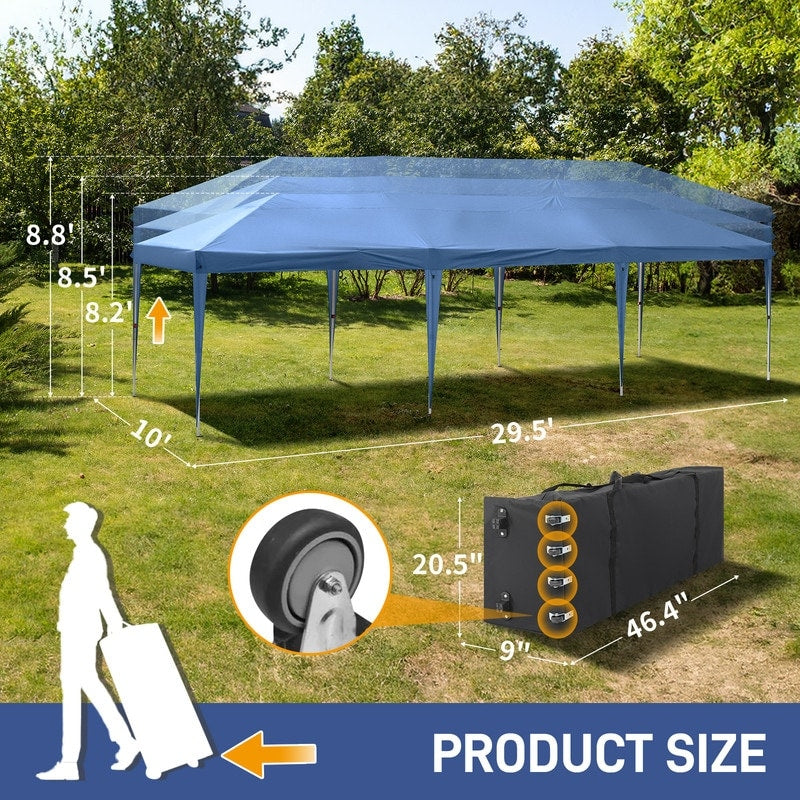 Gazebo pop-up en tissu Oxford 30 x 10 pi avec 8 sacs de sable et 8 parois latérales, avec auvent pour sac de remorquage - 30 x 10 x 8,8 pi (l x h)