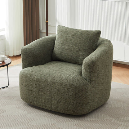 Fauteuil pivotant à 360°, fauteuil d'appoint en boucle de 38,2" avec coussin décoratif, fauteuil rembourré en forme de tonneau avec accoudoirs incurvés