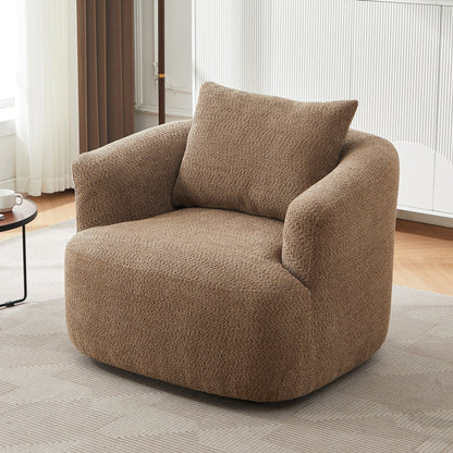 Fauteuil pivotant à 360°, fauteuil d'appoint en boucle de 38,2" avec coussin décoratif, fauteuil rembourré en forme de tonneau avec accoudoirs incurvés