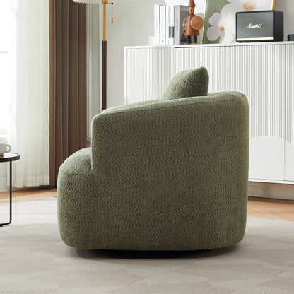 Fauteuil pivotant à 360°, fauteuil d'appoint en boucle de 38,2" avec coussin décoratif, fauteuil rembourré en forme de tonneau avec accoudoirs incurvés