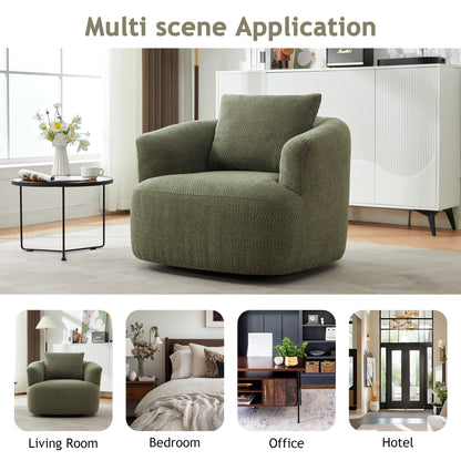 Fauteuil pivotant à 360°, fauteuil d'appoint en boucle de 38,2" avec coussin décoratif, fauteuil rembourré en forme de tonneau avec accoudoirs incurvés