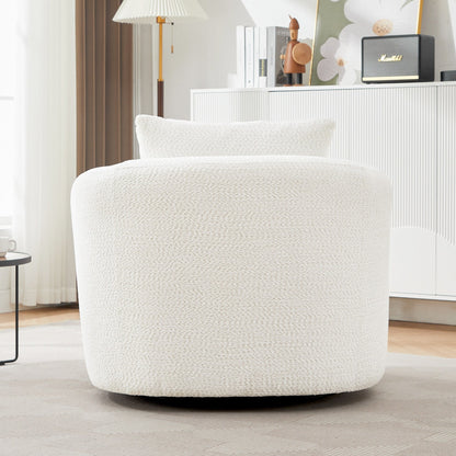 Fauteuil pivotant à 360°, fauteuil d'appoint en boucle de 38,2" avec coussin décoratif, fauteuil rembourré en forme de tonneau avec accoudoirs incurvés