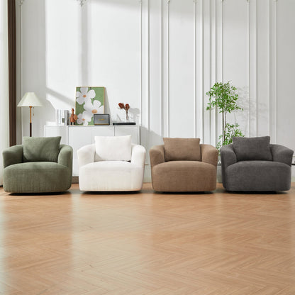 Fauteuil pivotant à 360°, fauteuil d'appoint en boucle de 38,2" avec coussin décoratif, fauteuil rembourré en forme de tonneau avec accoudoirs incurvés