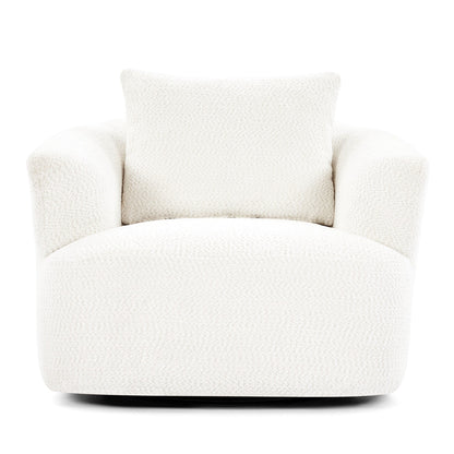 Fauteuil pivotant à 360°, fauteuil d'appoint en boucle de 38,2" avec coussin décoratif, fauteuil rembourré en forme de tonneau avec accoudoirs incurvés