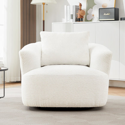 Fauteuil pivotant à 360°, fauteuil d'appoint en boucle de 38,2" avec coussin décoratif, fauteuil rembourré en forme de tonneau avec accoudoirs incurvés